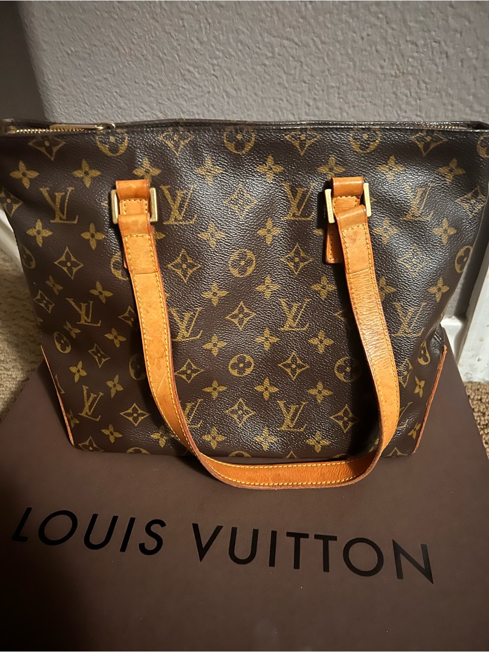Louis Vuitton Monogram Canvas Tote in Brown and Tan Leather